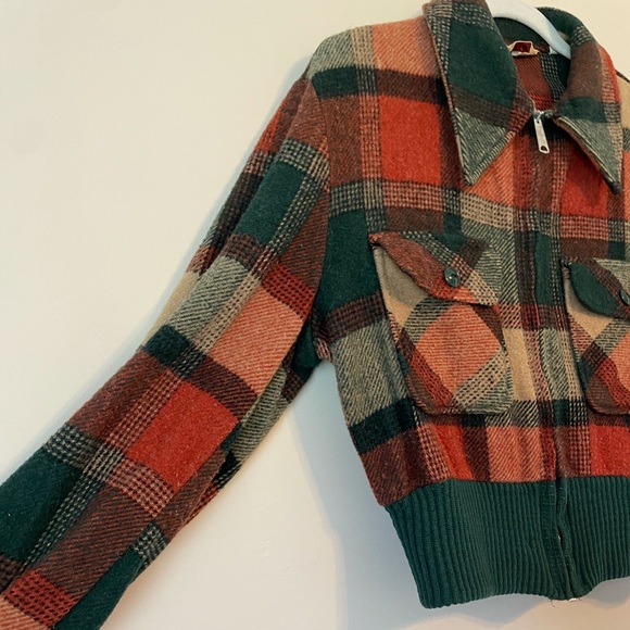 Vintage Plaid Bomber Jacket Fox Knapp Cropped Lumberjack Cabincore Retro 60s 70s - Picture 7 of 12